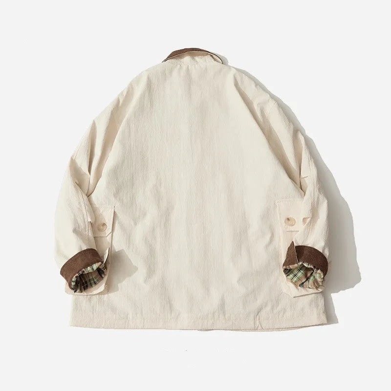 Green or apricot casual jacket with side seam pockets, long sleeves, sizes M to XXXL