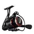 All-metal spinning fishing reel with collapsed telescopic rod showing four series size options