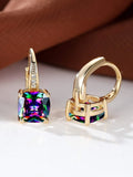 Geometric quadrilateral ear clips with moissanite inlays and electroplated copper construction in gold finish