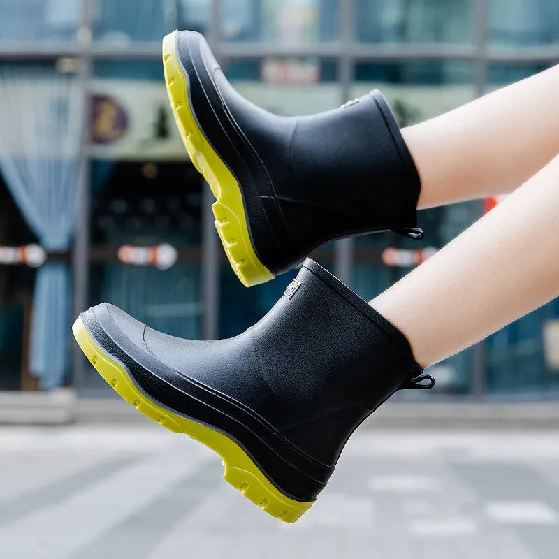 Women's waterproof rubber ankle boots with non-slip soles in multiple colour options