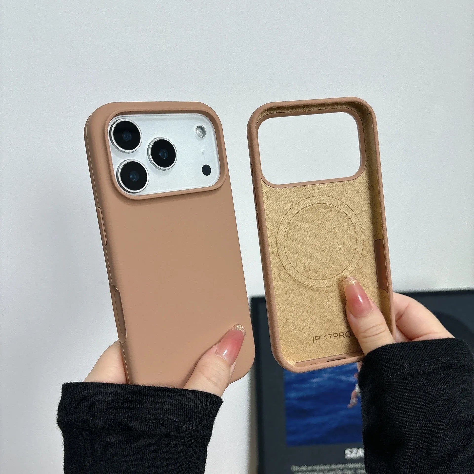 Liquid silicone magnetic charging phone case for iPhone with AI button in antique white colour