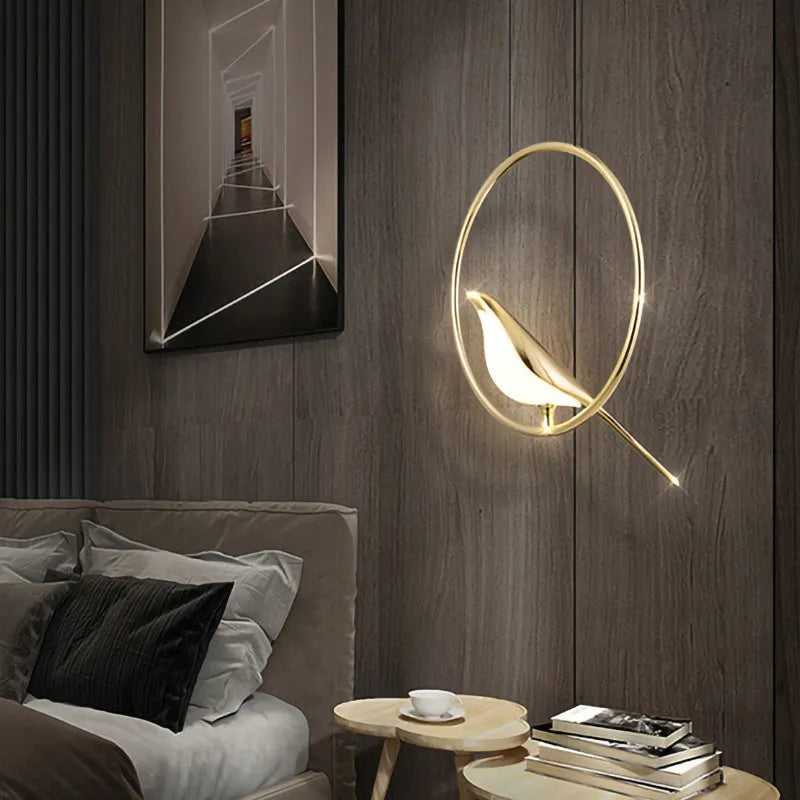Modern minimalist magpie bird chandelier with LED lighting, measuring 35cm long by 150cm high