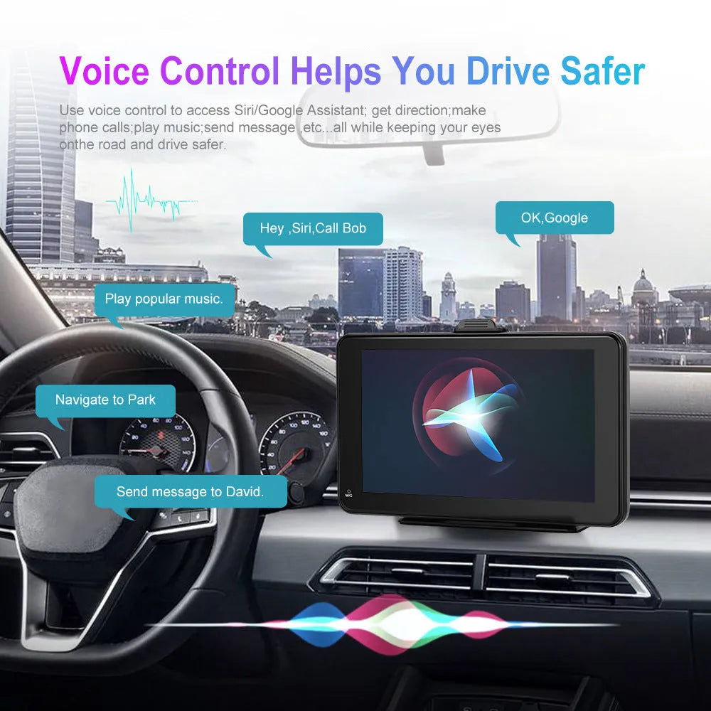 7-inch HD wired screen player with 1024 x 600 resolution, universal supports, and cigarette lighter plug for car installation