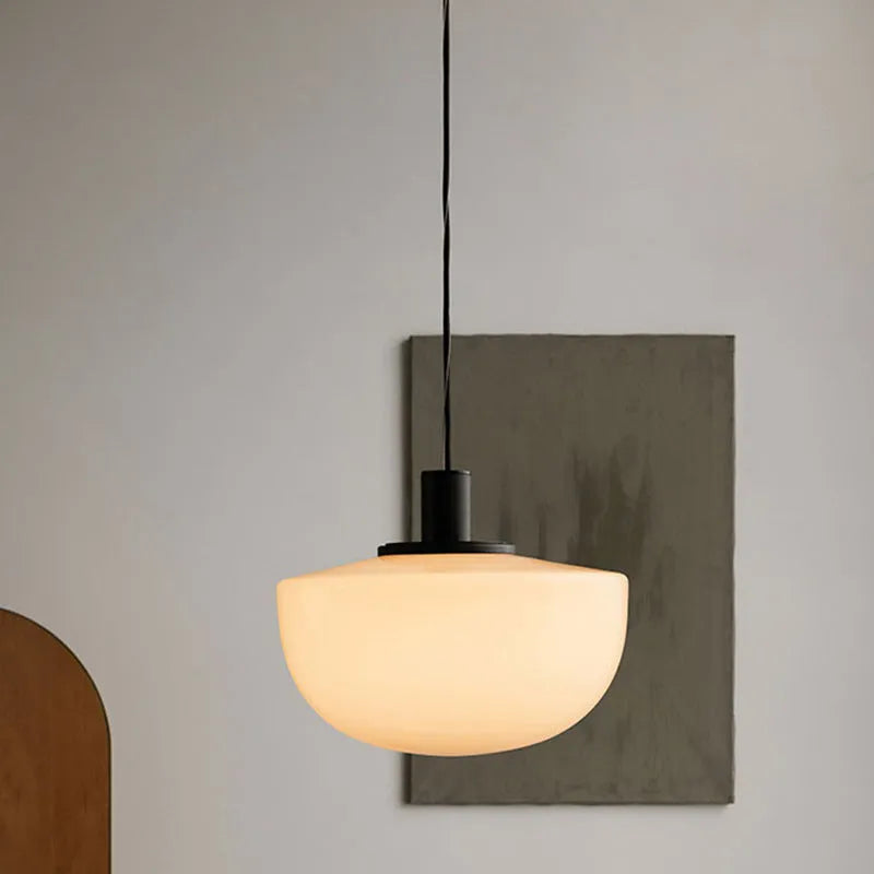 Milky white glass single-head pendant light, 22cm or 35cm diameter, simple modern droplight for kitchen island or dining table