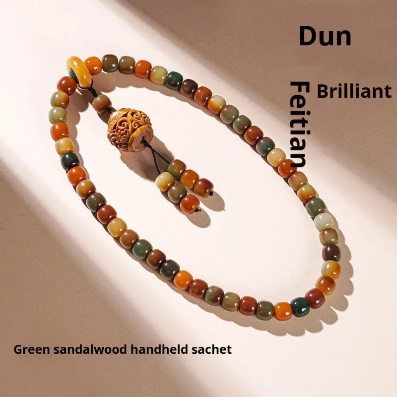 Dunhuang style bodhi seed bracelet with hand-carved national patterns on natural beads