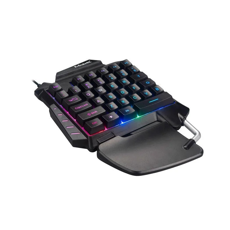 Black one-handed left-hand gaming keyboard with USB connector for mobile gaming throne converter setups