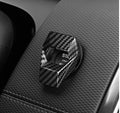 Set of eight aluminium alloy steering wheel button stickers in brushed red, silver, and blue finishes