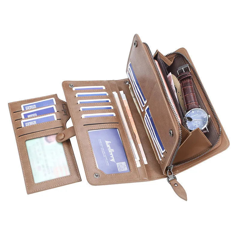 Men's retro PU leather multifunction phone bag wallet with anti-theft design and multiple card slots