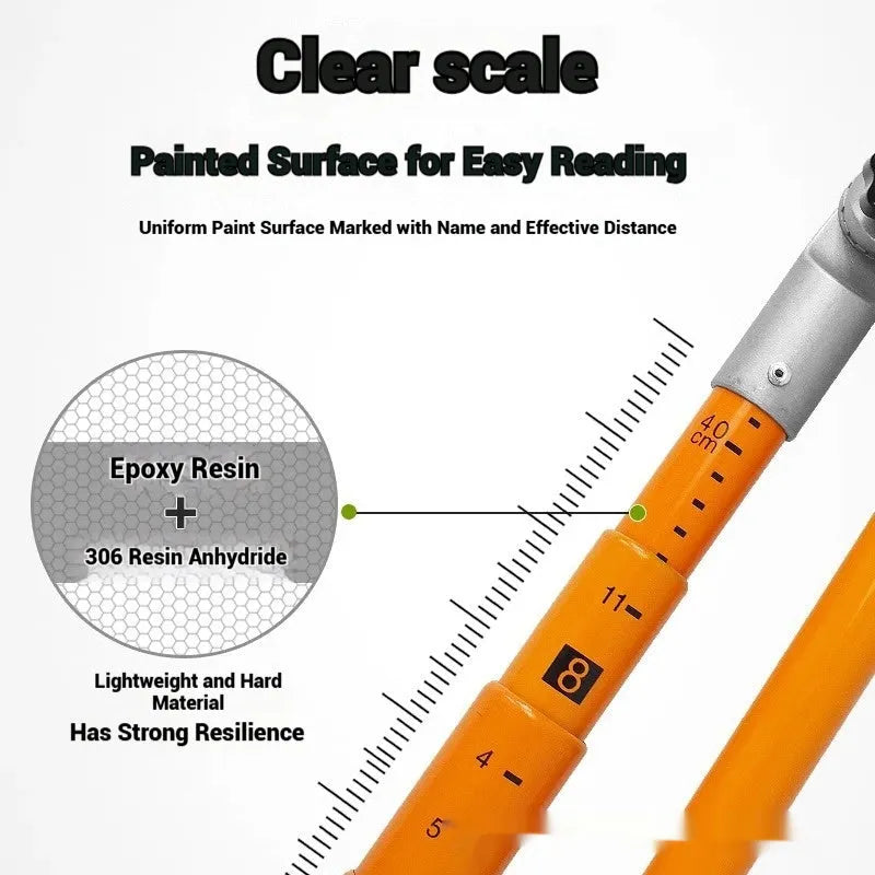 Telescopic fibreglass truck height measuring rod with clear scale, shown extended to full height.