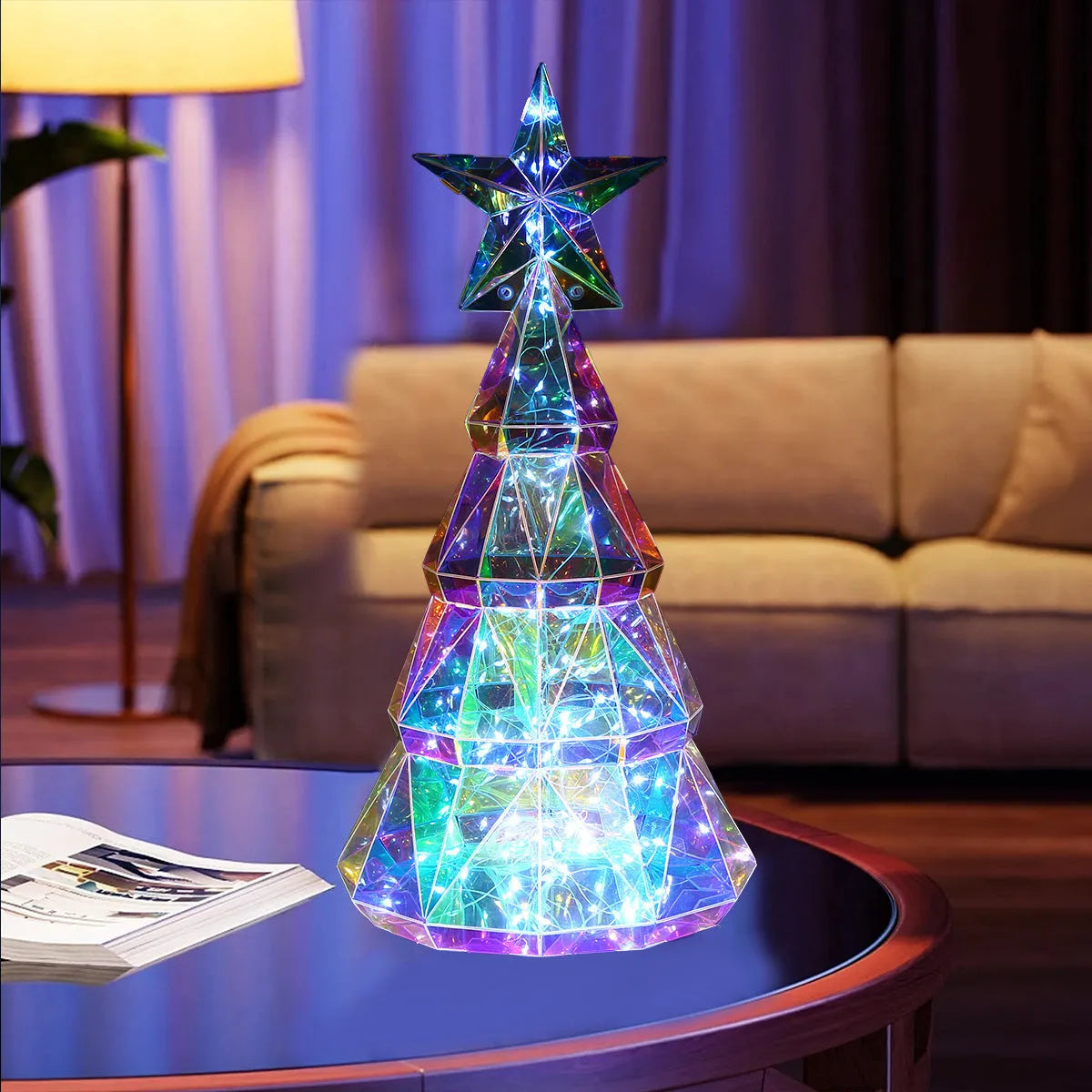 Colourful LED Christmas tree light decoration with cartoon design, measuring 14.5cm by 4.8cm by 20cm
