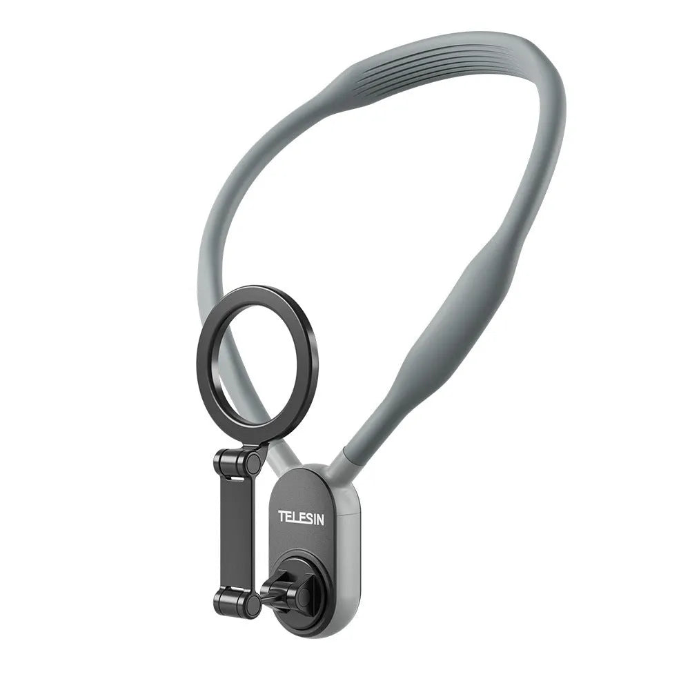 Silicone phone magnetic neck mount with magnetic quick-release system in grey colour