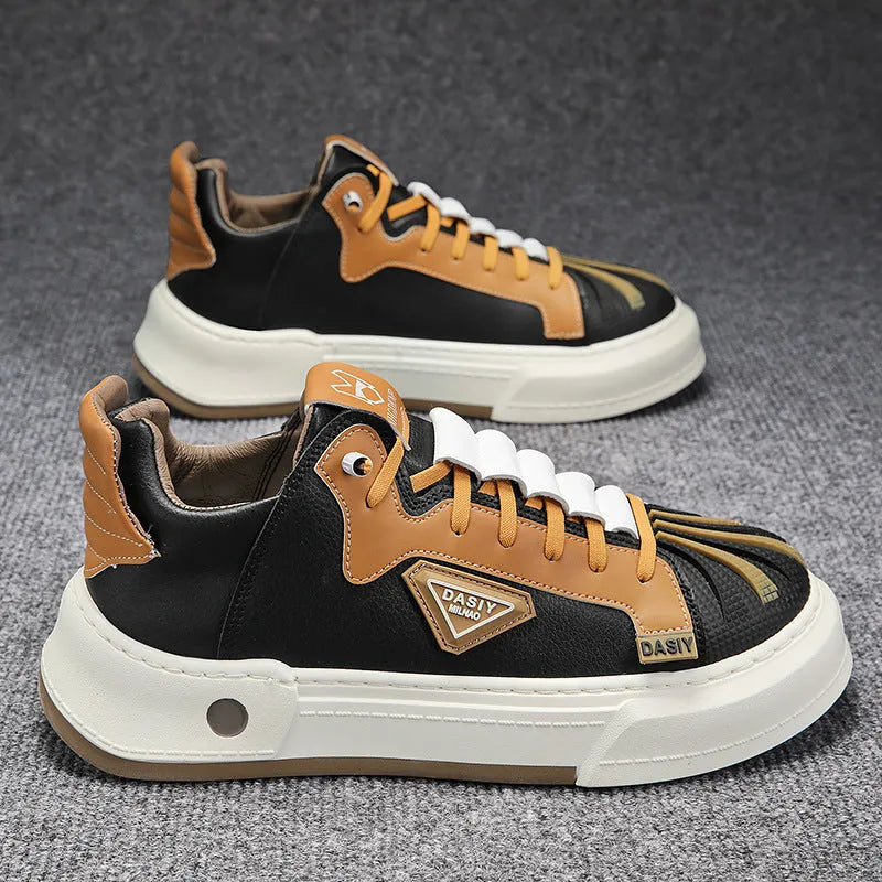Men's beige low-top sneakers with elastic band closure and microfiber upper for casual wear.