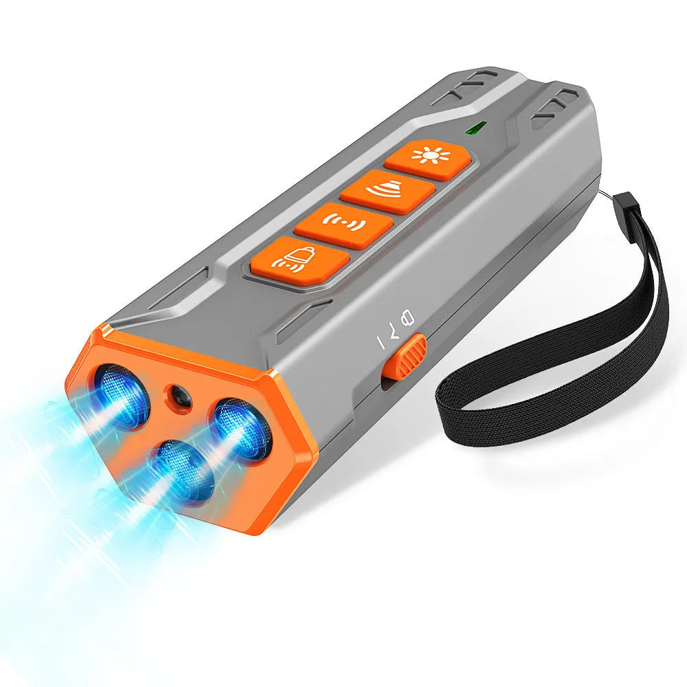 Creative Home Lighting three-head ultrasonic dog trainer showing grey-orange colour option with three emitters