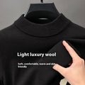 Men's solid colour half turtleneck knitwear pullover with long sleeves in fine wool yarn, available in multiple sizes.