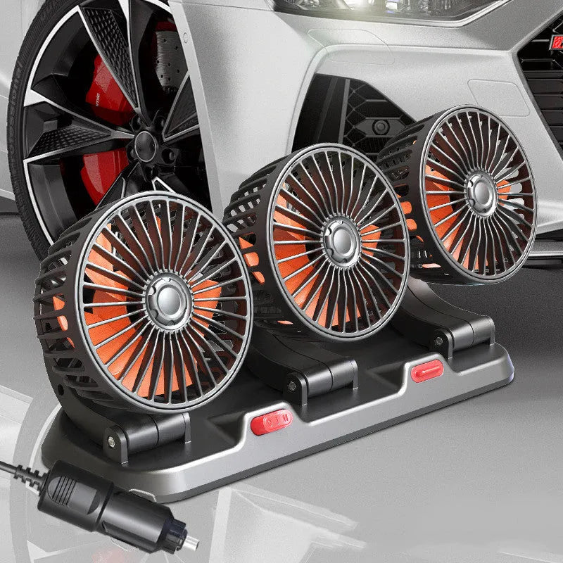 Three head automotive cooling fan with ABS motor, 30.2cm wide, 1.3m cable, for 5V 12V 24V systems