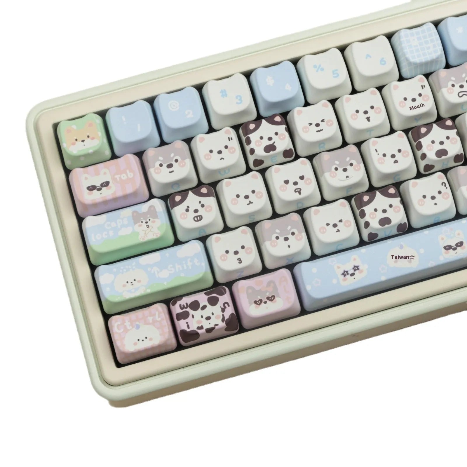 Full set of 26 PBT key caps with cute puppy designs for mechanical keyboards