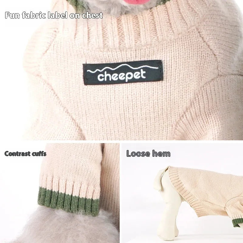 Contrast colour two-leg wool pet sweater for a small dog in Crown Blue.
