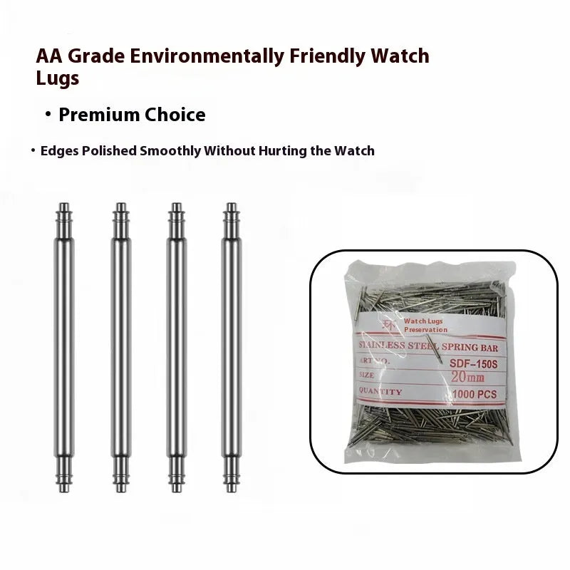 Watch spring bars and auricular tool kit for strap replacement in sizes 21mm to 26mm.