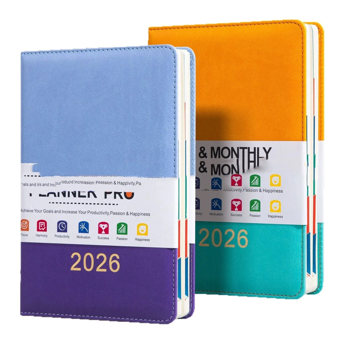 A5 schedule book with waist seal and imitation leather cover in black gray, yellow green, blue purple, or pink purple