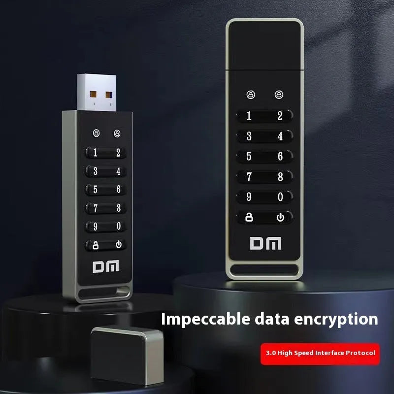 Metal encrypted USB 3.0 flash drive with fingerprint scanner, 64GB capacity, dimensions 84mm x 25mm x 11mm