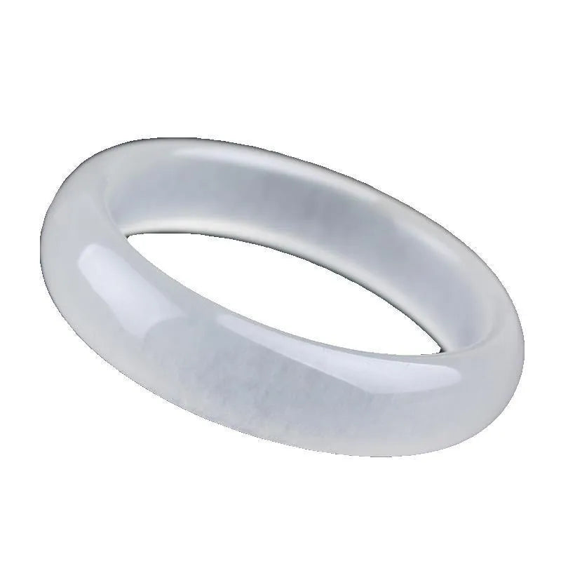 Gao Bing Jade ice-like white bracelet in modern simplicity style, showing flat rod and round rod options.