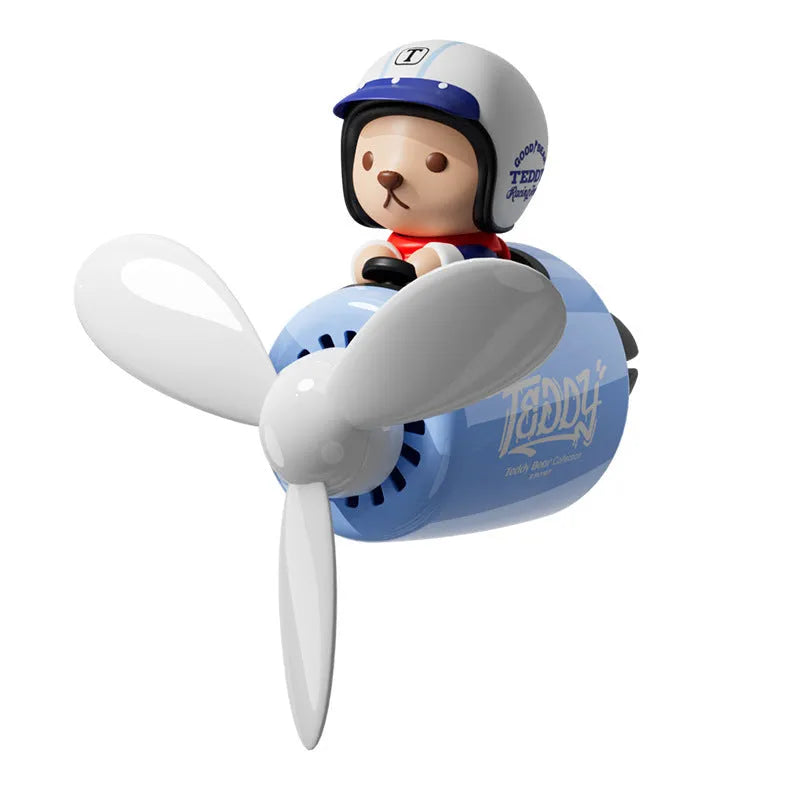 Blue plastic teddy bear-shaped car vent clip-on ornament with air freshener function