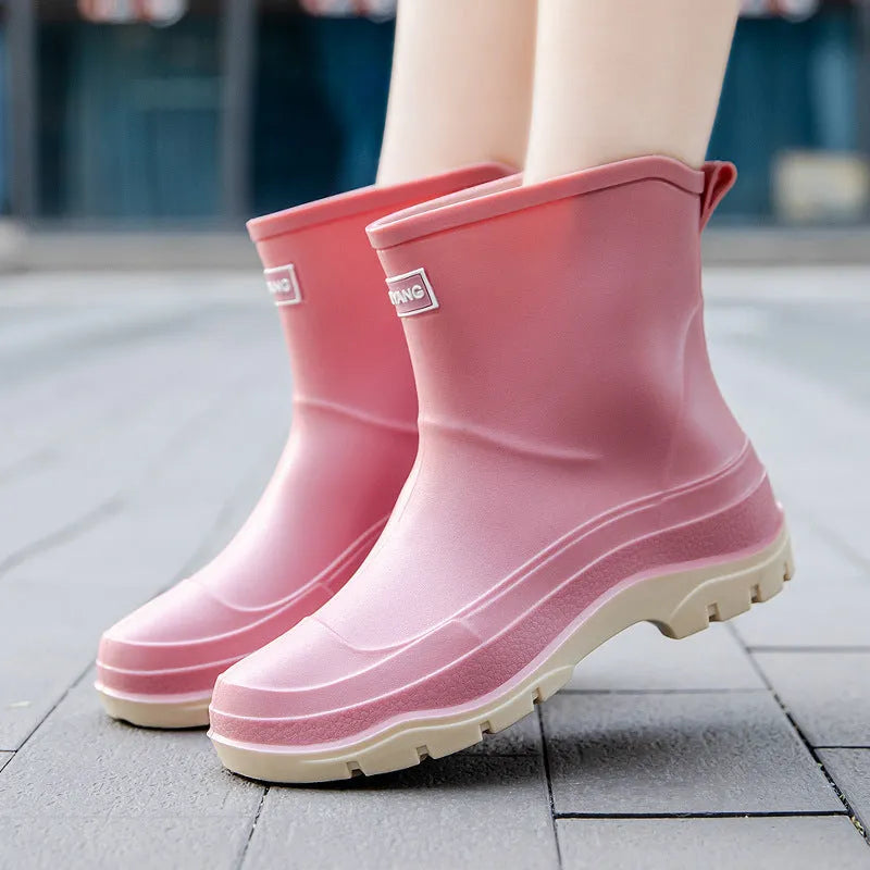 Women's waterproof rubber ankle boots with non-slip soles in multiple colour options