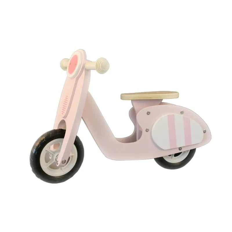 Pink wooden balance scooter with 10-inch wheels for toddlers aged 1-6 years