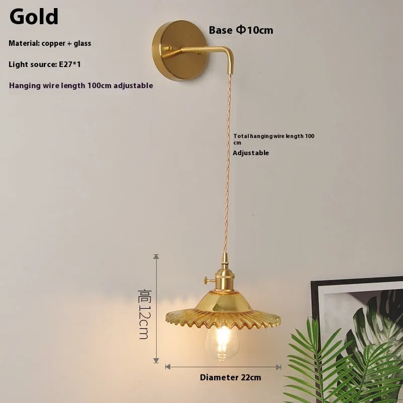 Copper lotus wall lamp with glass shade in six colour options, 22cm diameter