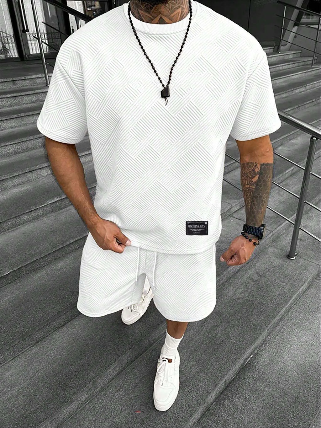 Men's short sleeve shorts matching set with 3D digital printed design on polyester fabric