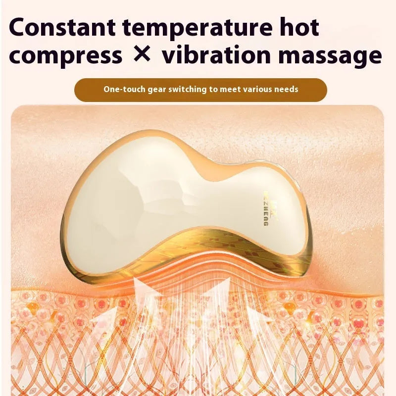 Golden yellow electric Gua Sha scraping plate with USB charging port.