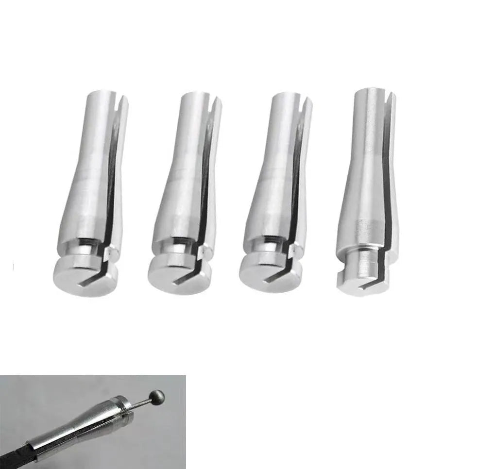 Four silver aluminium auto parts for Ford F-Series cab latch cable repair.