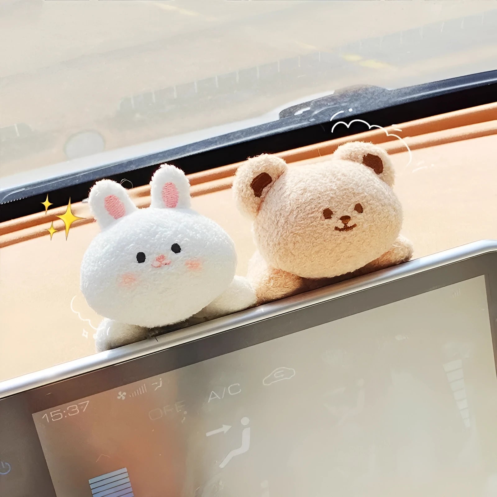 Fabric car centre console plush doll decoration in cartoon bear or bunny style