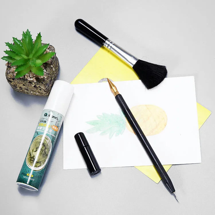 Scratch repair tool set with scraper pen, brush, repair solution, small scraper, and bamboo stick for surface restoration