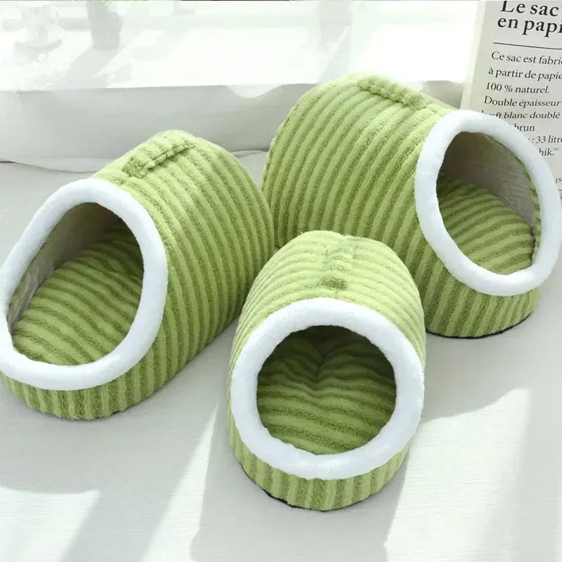 Striped thickened 3D pet bed with hole drilling design and removable sponge in blue, green, pink or yellow