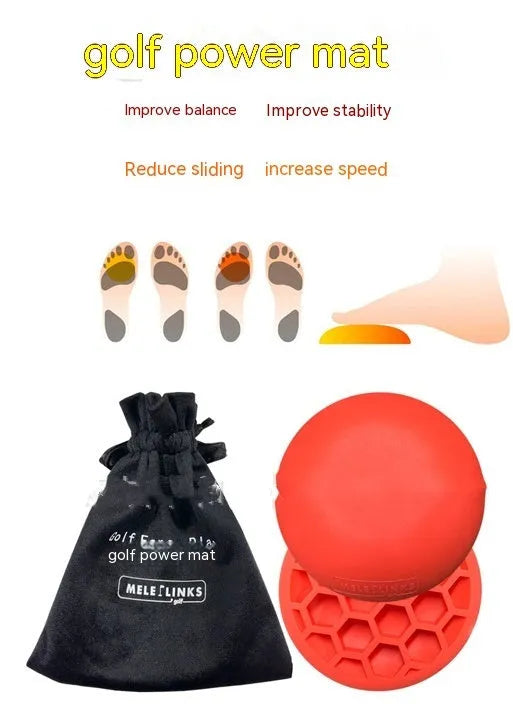 Orange natural rubber golf strength training mat for practising swing balance.