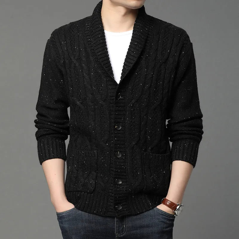 Men's Korean style jacquard knitted jacket straight cut cardigan thickening fabric autumn winter wear