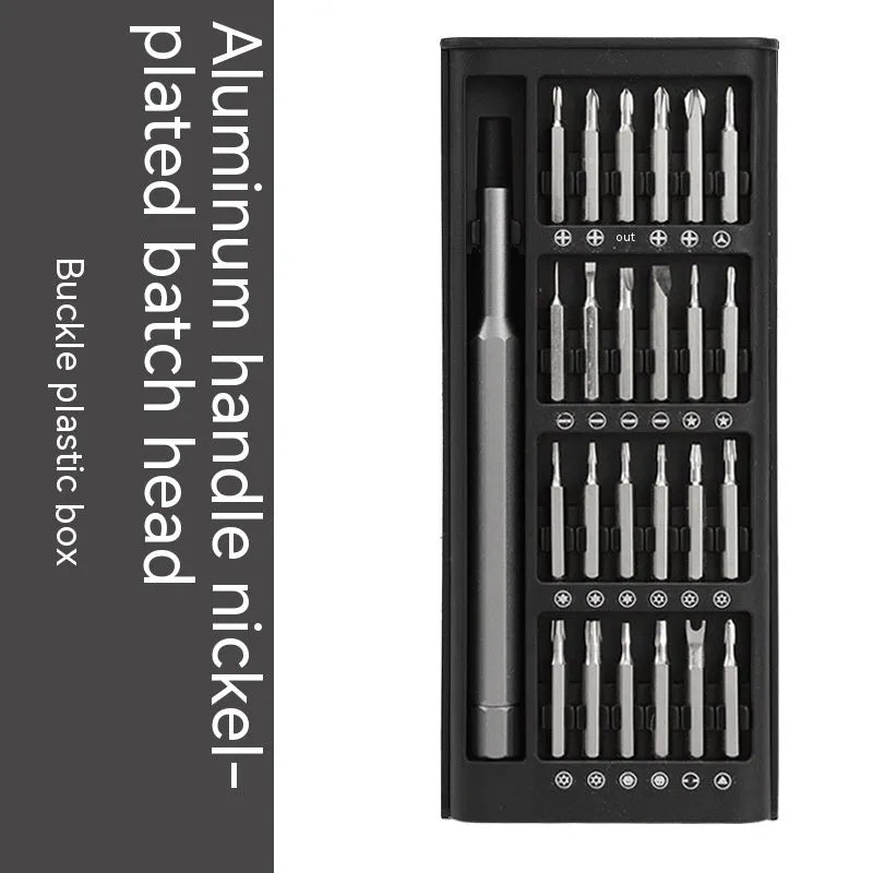 24-in-1 precision magnetic screwdriver set with aluminium handle and selection of 4mm bits.