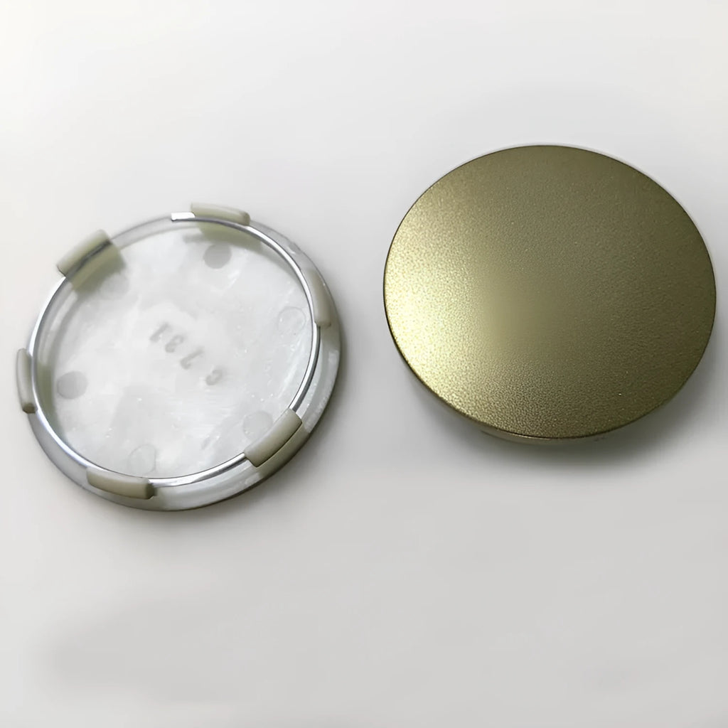 65mm ABS plastic car hub centre cover in antique copper or silver finish with steel ring.