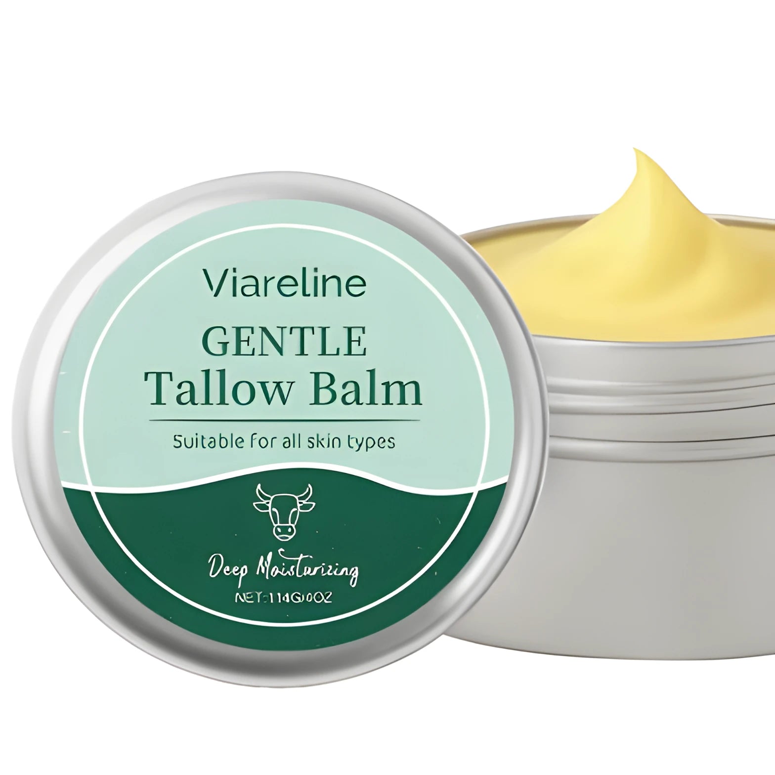 A 114g jar of Cow Fat Moisturising Cream for face and body hydration.
