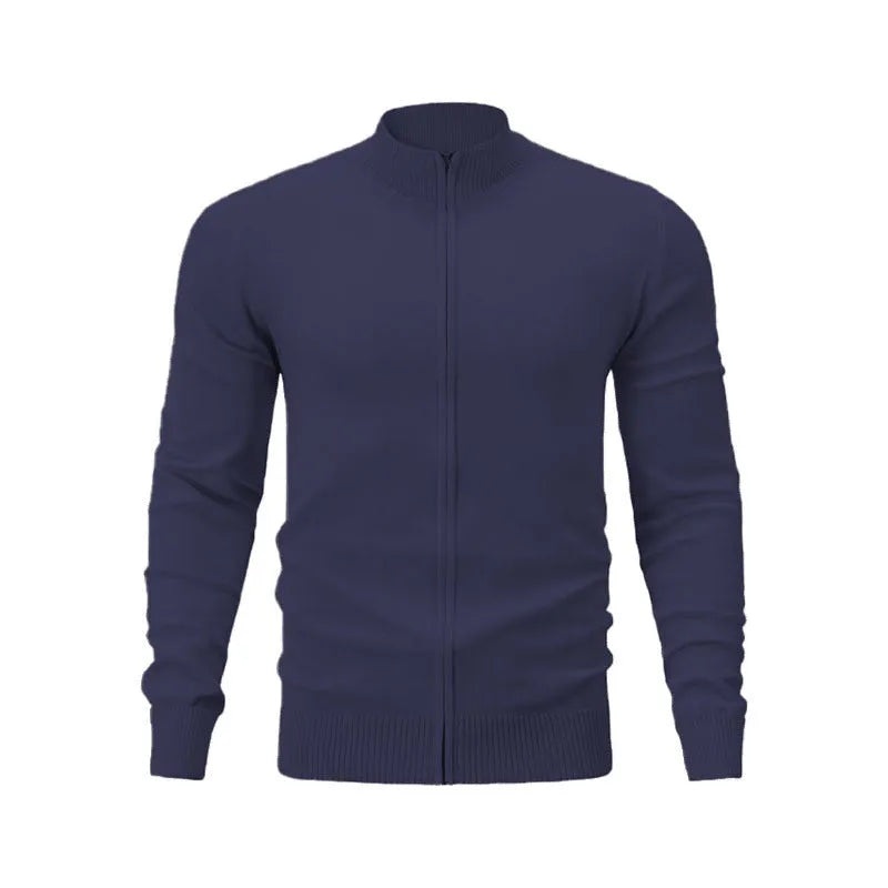 Stand collar casual sports sweater with zip front in solid colour, loose fit for youth daily wear