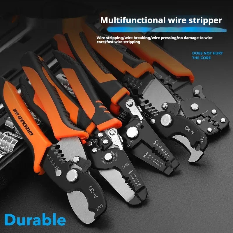 Fully automatic wire stripping pliers with box-mounted design and high carbon steel blades