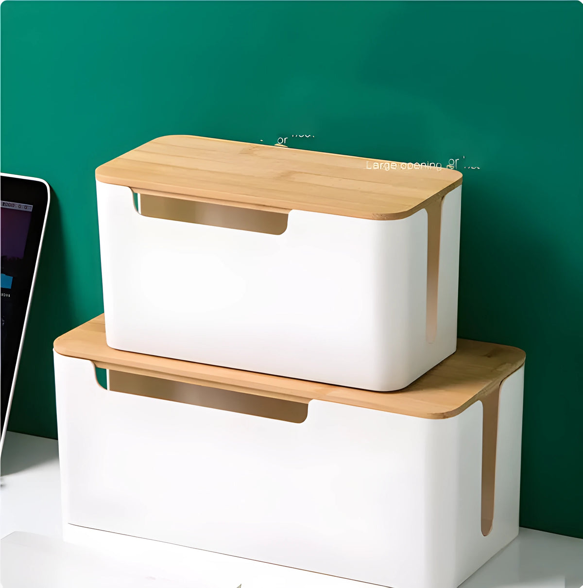 Plastic cable storage box for power strip, charger sockets and data cables, 23x11x12.5cm or 30.5x13.5x13cm