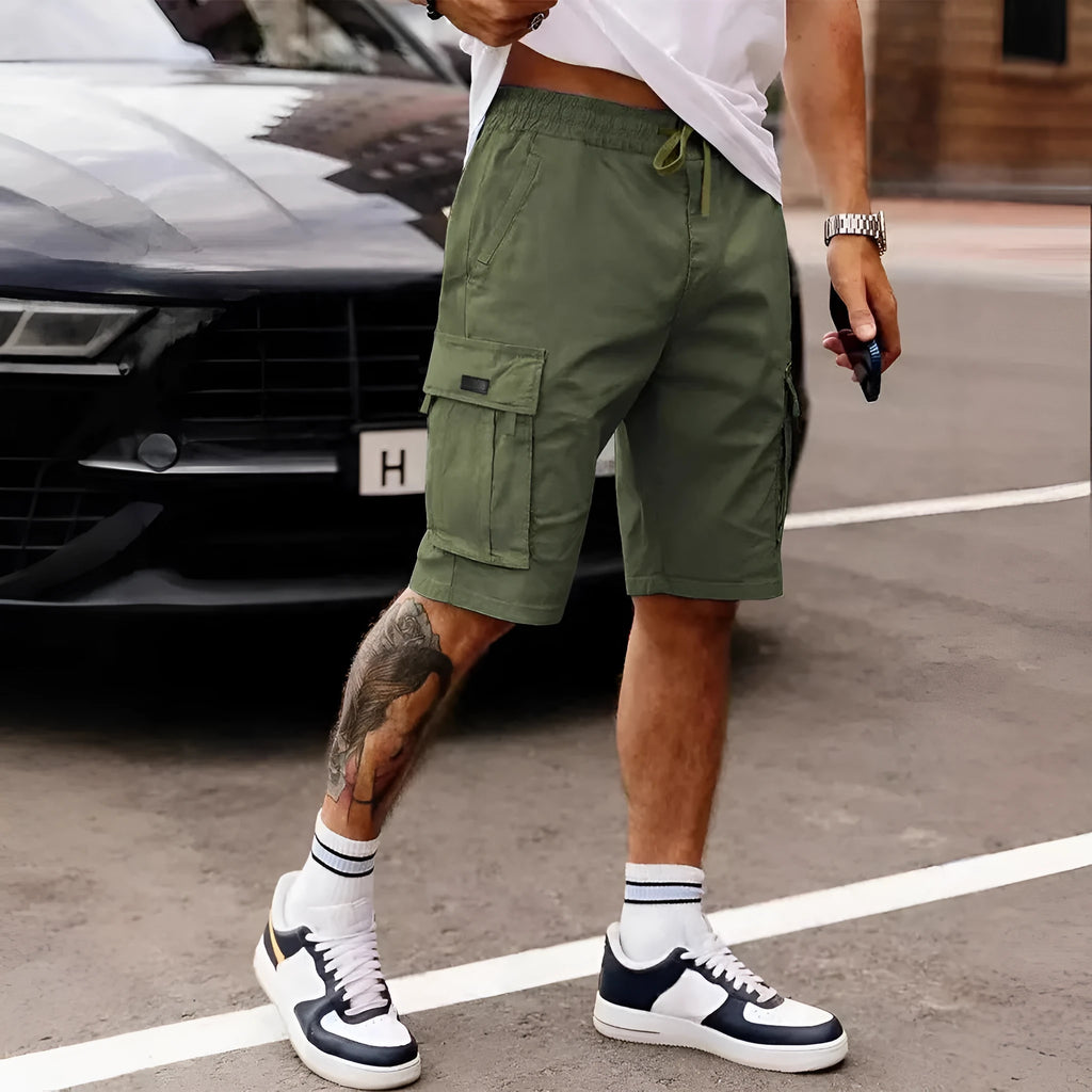 Men's loose fit cropped workwear shorts in four colours with straight leg design