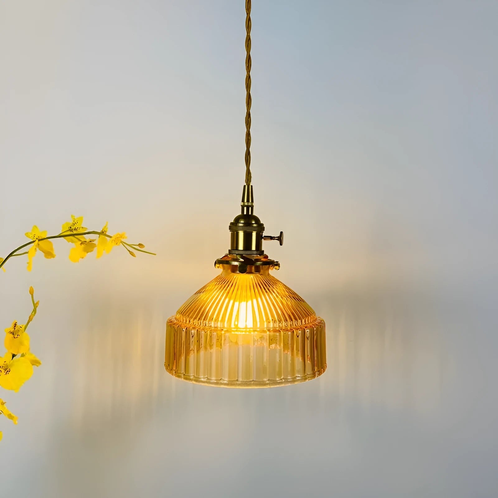 Nordic retro brass glass chandelier with adjustable height and multiple colour glass shades