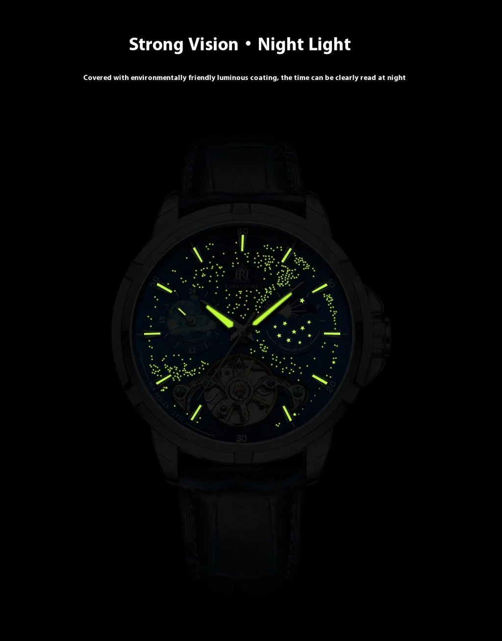 Men's blue dial automatic mechanical watch with 14mm stainless steel case showing time at 10:10