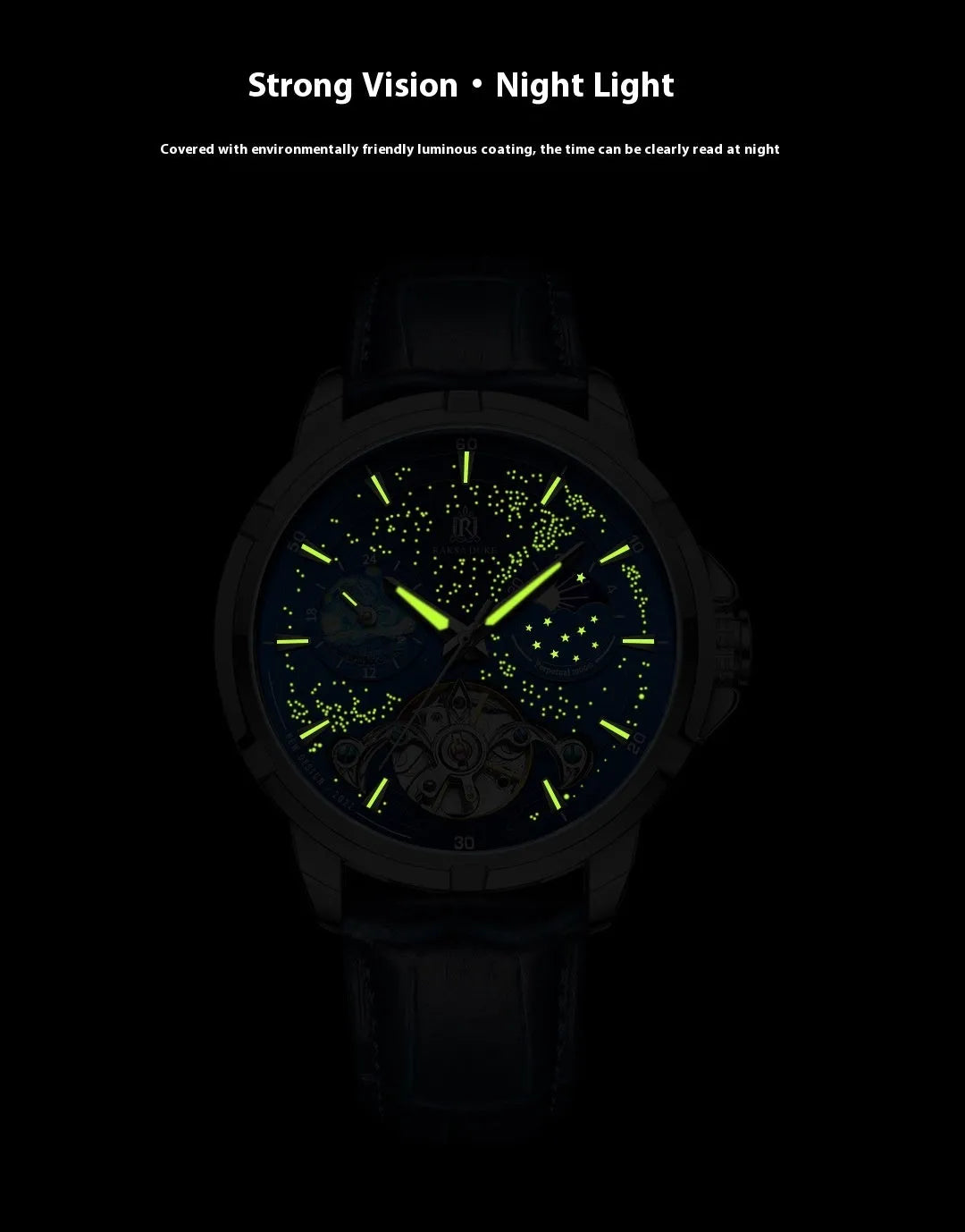 Men's blue dial automatic mechanical watch with 14mm stainless steel case showing time at 10:10