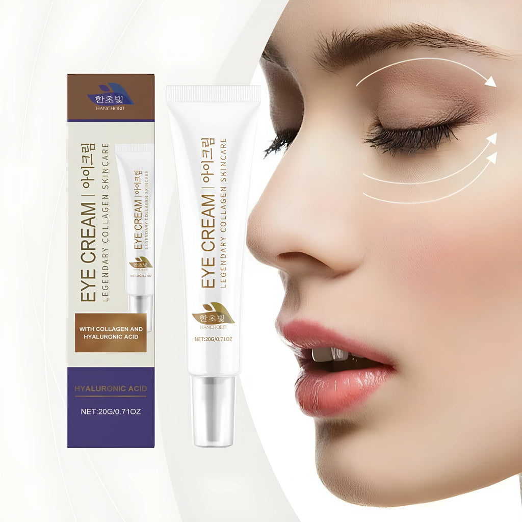 20g tube of collagen eye cream with hyaluronic acid and glycerin for the eye area.