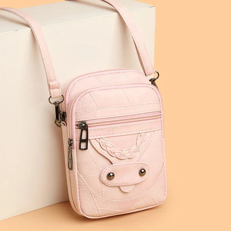 Soft PU leather mobile phone bag with retro woven design in square vertical shape