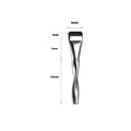 Spiral-shaped black powder foundation brush with long handle and separate makeup puff in packaging